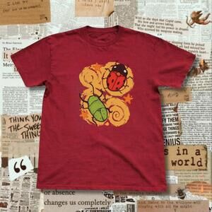 Burgundy T-Shirt With Red Ladybug And Green Beetle Graphic